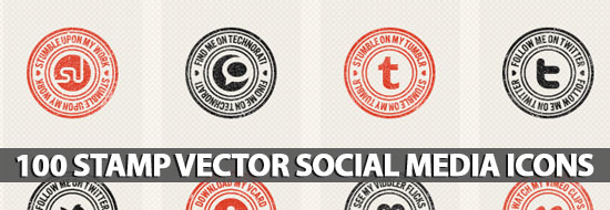 100 Stamp-Like & Vector Social Media Icons