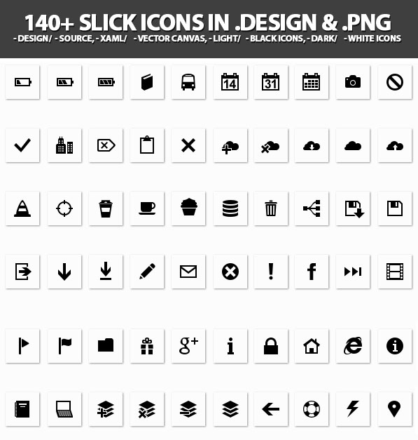 Slick Icons (Vector, Black, White & xaml) Icons