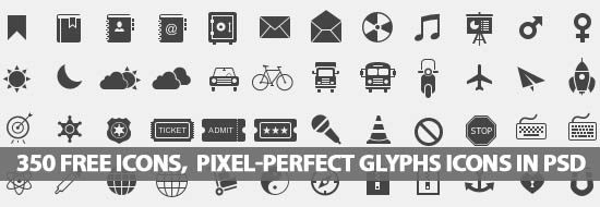 350 Free Icons, Pixel-Perfect Glyphs Icons PSD