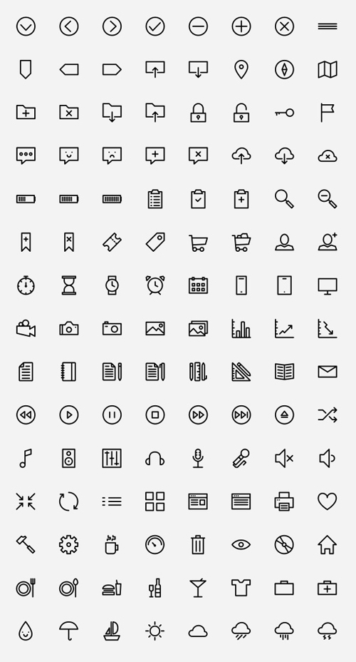 Outlined Icons PSD AI SVG Webfont (150 Icons)