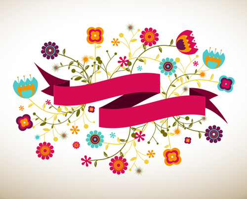 Ribbon Vector Banner With Flowers