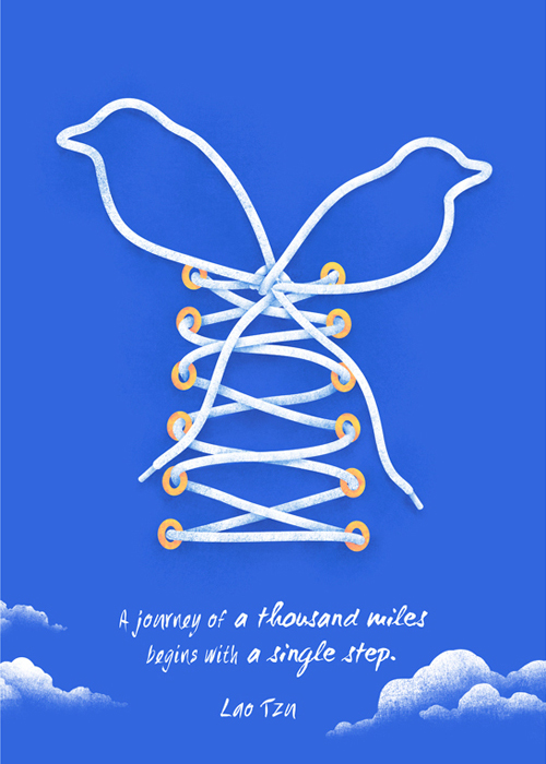 A Journey of a Thousand Miles Begin with a Single Step Typogrpahy design by Lao Tzu