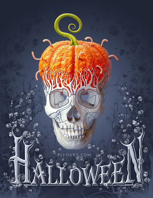 Create Creepy Skull Halloween with the Pumpkin Brains Effect in Photoshop