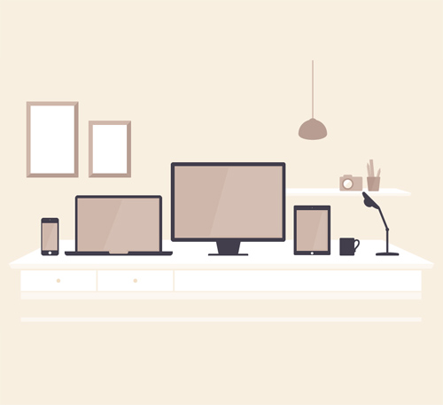 Flat Devices in Office Illustration
