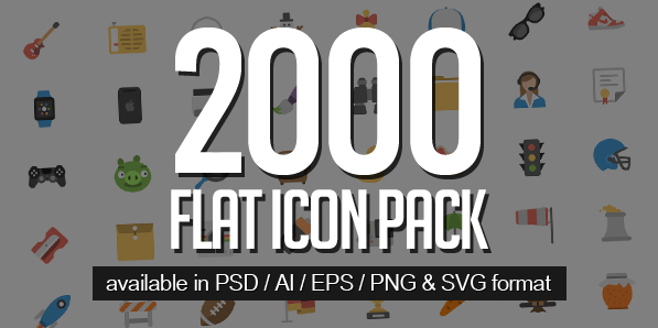 2000 Flat Icons Pack for UI Design