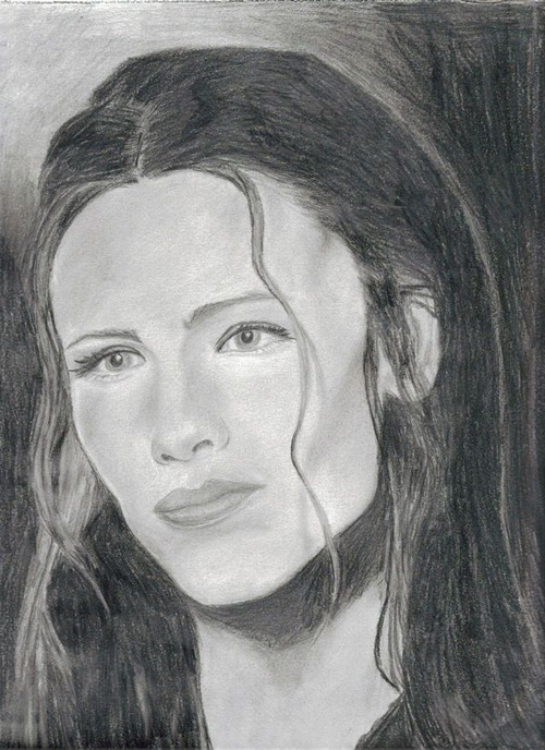Jennifer Garner Pencil Drawing Portrait by Catherine Longi