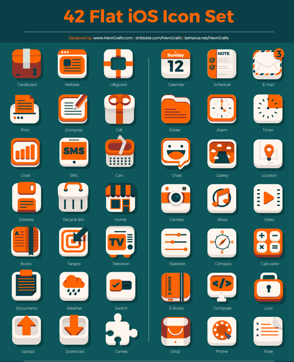 Free Flat iOS Icon Set (PSD, AI) - 42 Icons