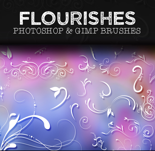 Free Flourishes Photoshop and GIMP Brushes - (28 Brushes)