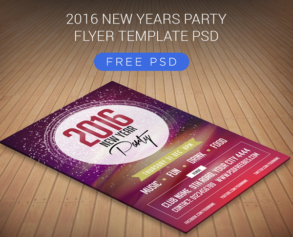 Free 2016 New Years Party Flyer PSD Template