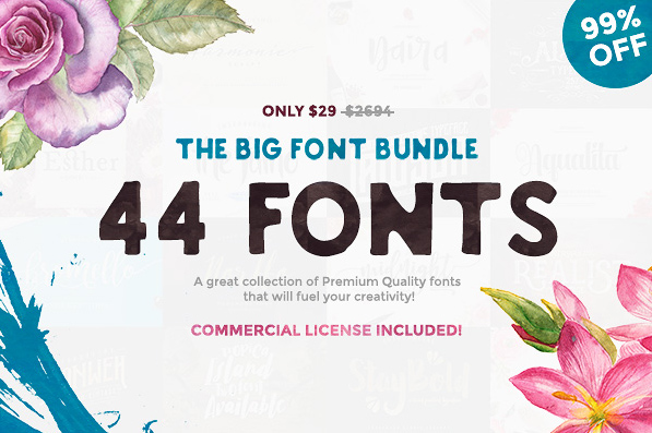 The Big Font Bundle – 44 Fonts