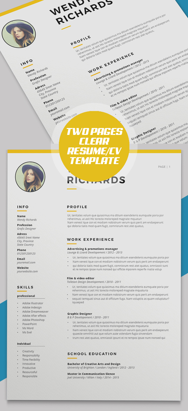 Minimal Clear Two Pages Resume/CV Template