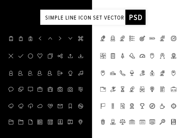 Simple Line Icon Set Vector PSD