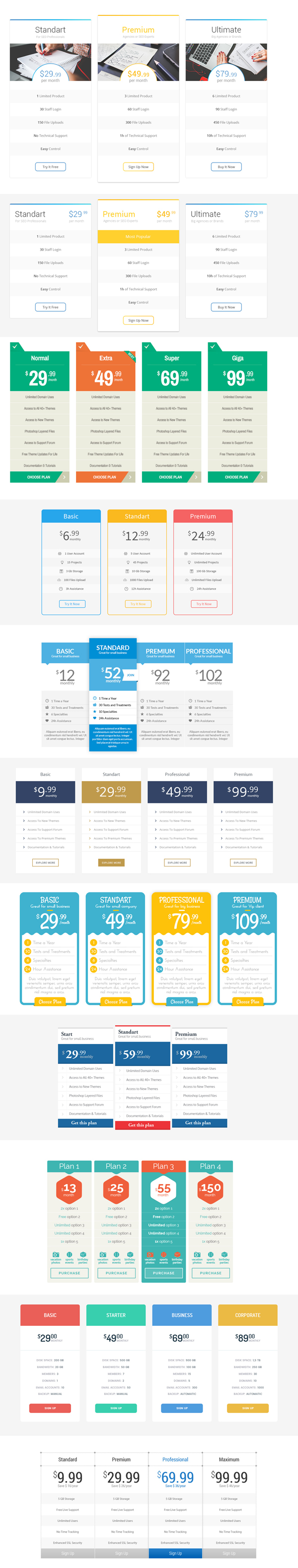 Free Pricing Tables 12 Designs PSD Template