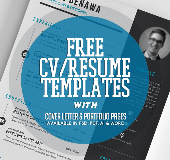 20 Free CV / Resume Templates 2017 with Cover Letter & Portfolio Pages