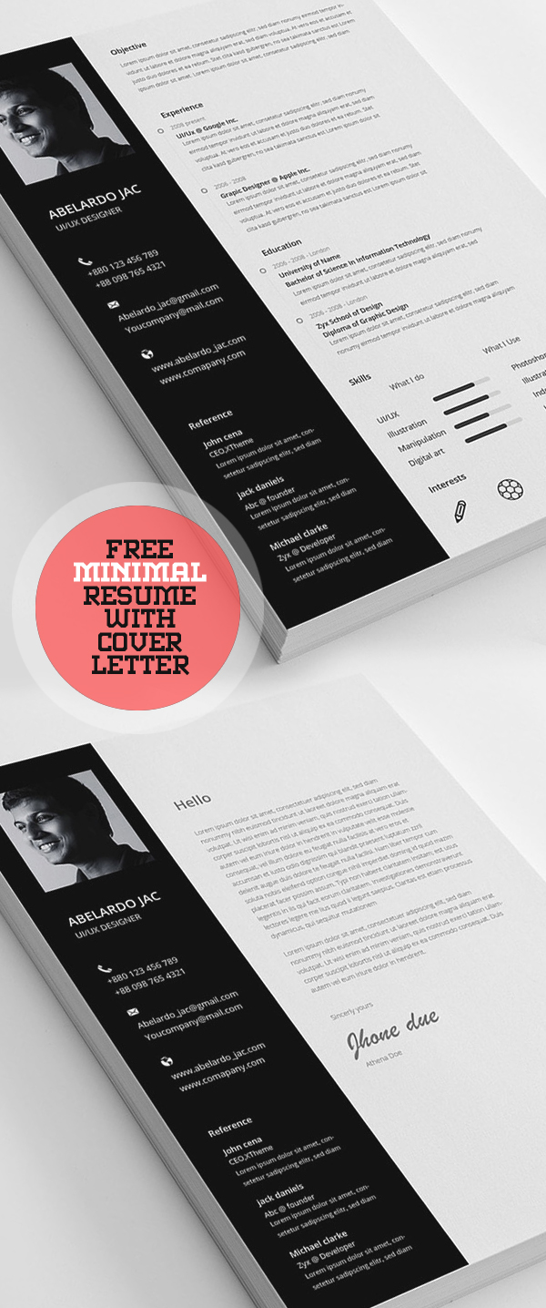 Minimal Free Resume Template with Cover Letter