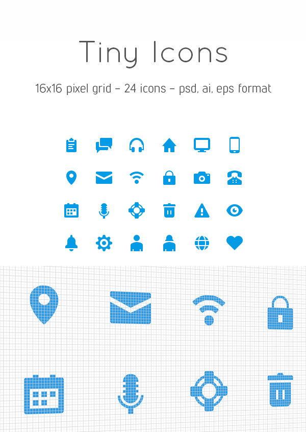Free Tiny Icons (16x16 - 24 Icons, PSD, AI & EPS format)