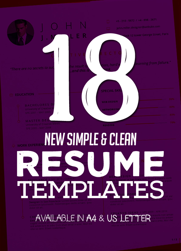 18 New Clean CV / Resume Templates with Cover Letter