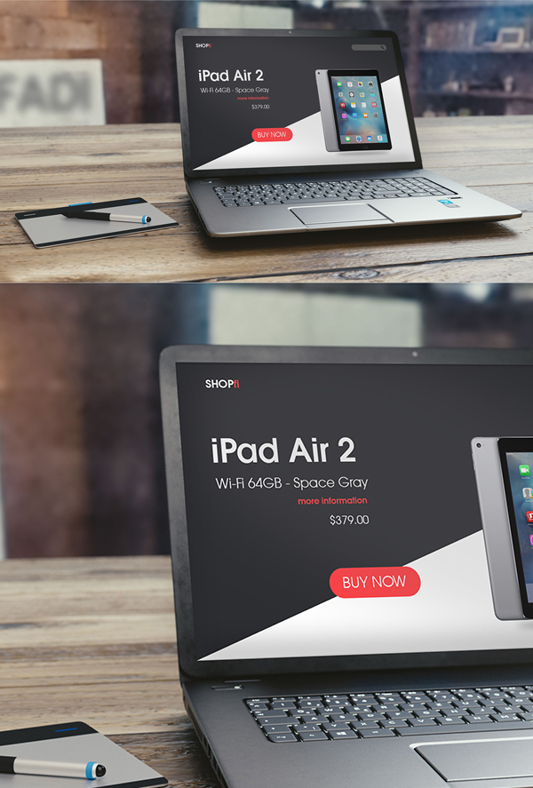 Free High-Res Laptop on Table PSD Mockup