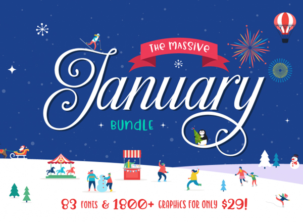 The Massive January Bundle (83 Fonts & 1800+ Handcrafted Graphics)
