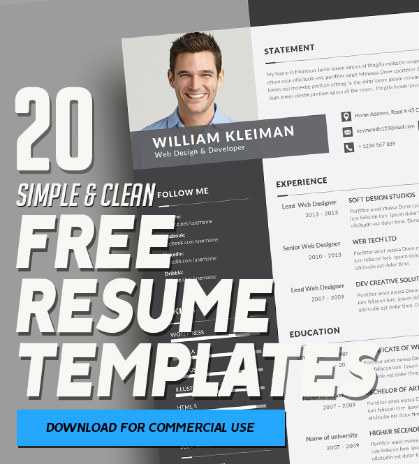 20 Free Simple Clean Resume Templates