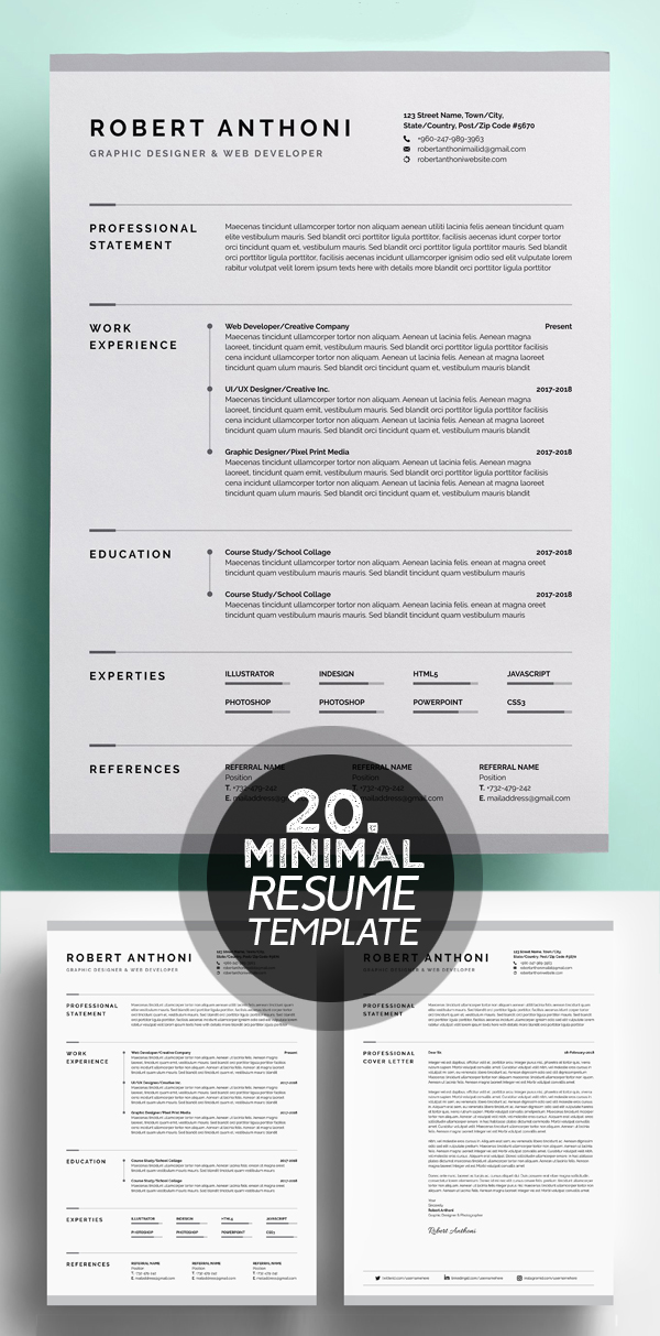 25 Best Minimalism Resume Templates 2018 Design Graphic Design Junction