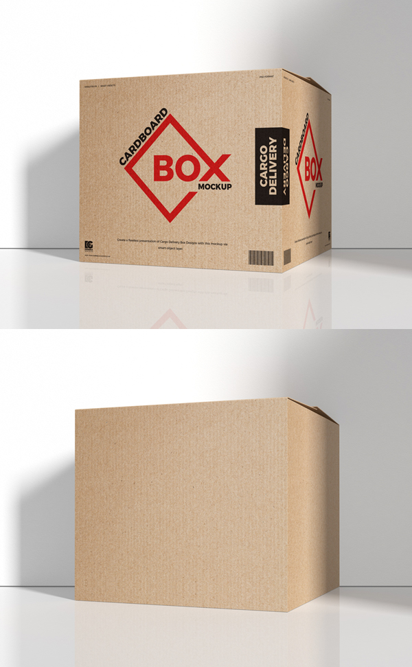 Free Cargo Delivery Cardboard Box Mockup