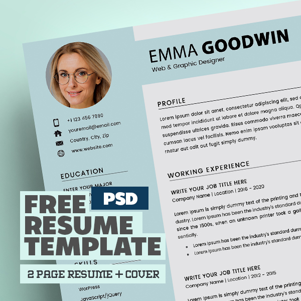 Free Resume 2 Page + Cover Letter Templates (PSD)