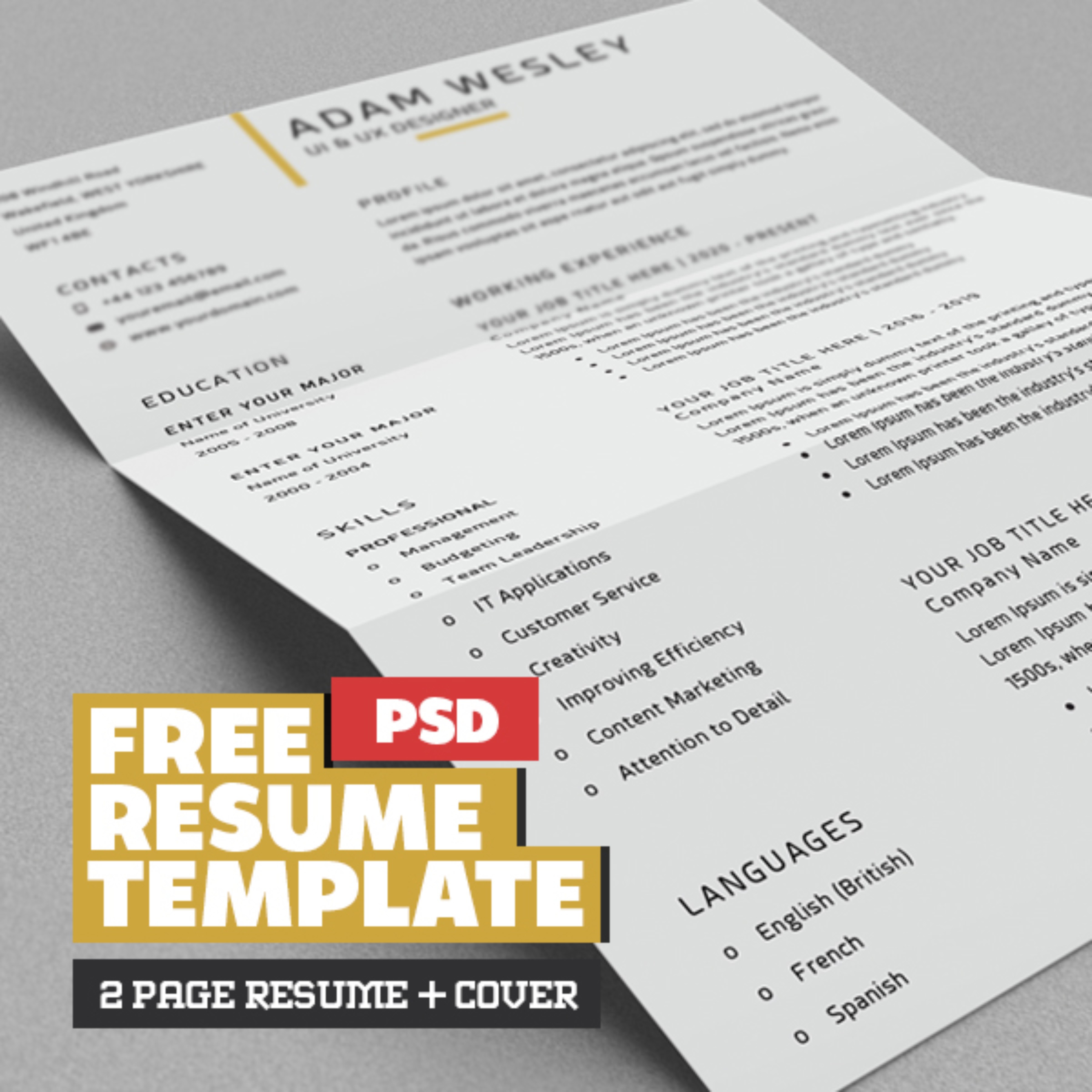 Free Simple Resume Template with Cover Letter + Business Card (PSD)