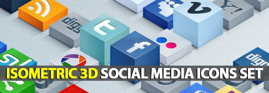 Isometric 3D Social Media Icons Set