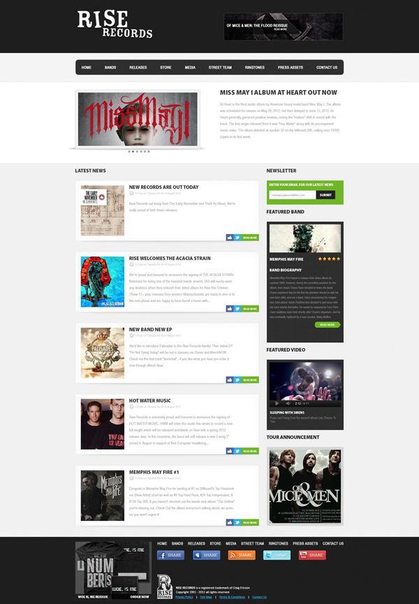 Rise Records web interface design