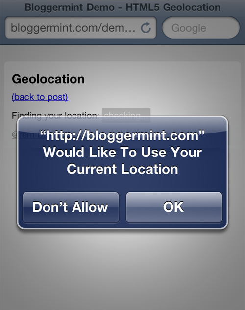 Detect Geolocation On Web Browser Using HTML5