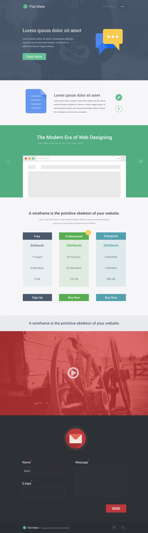 Flat Mate – Free Single Page Website Design Template Free PSD File
