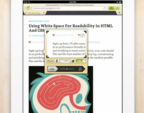 Webnote iPad app for Mobile Web-Browsing and Content Cataloging Together
