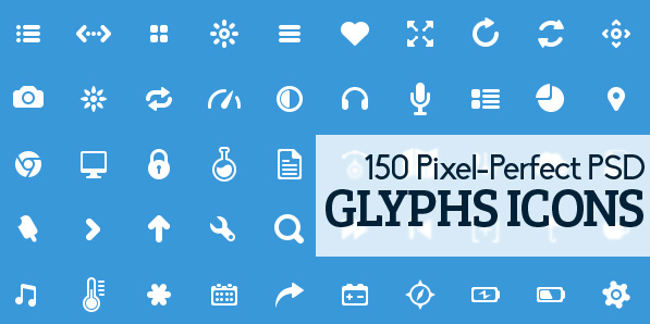150 Free Pixel-Perfect Glyphs Icons in PSD