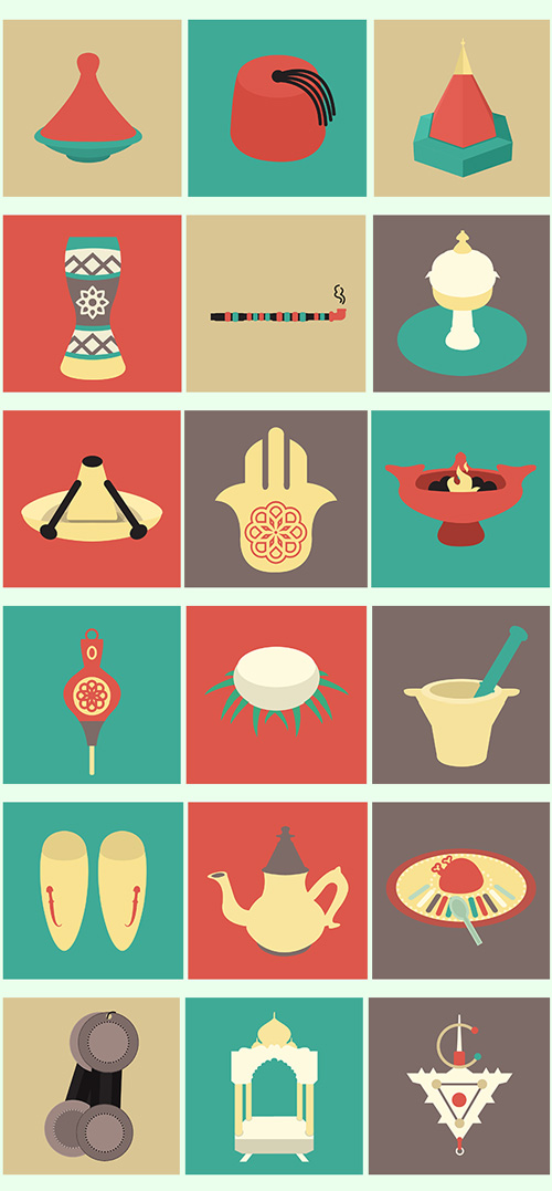 Moroccan Traditions Flat Icons
