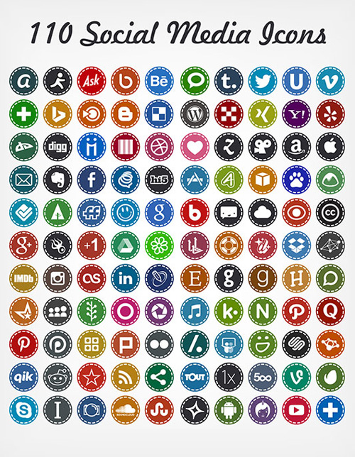 110 Free Hand Stitch Social Media Icons 2014 | Vector Ai + PNGs