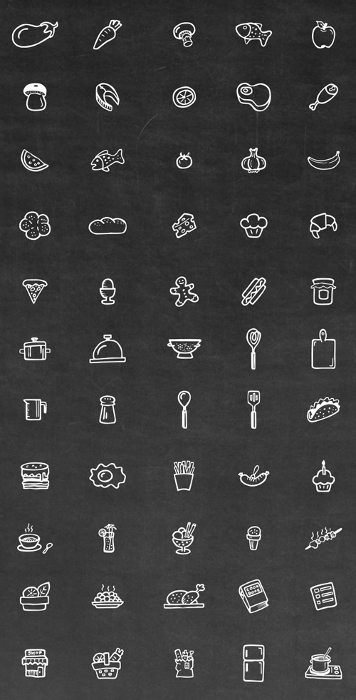 Hand Drawn Cooking Icons Set (55 Icons)