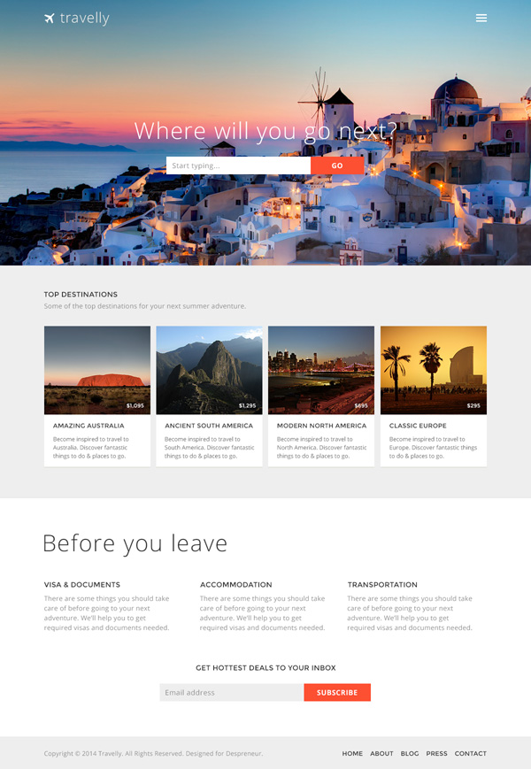 Travelly – Free Travel Website PSD Template