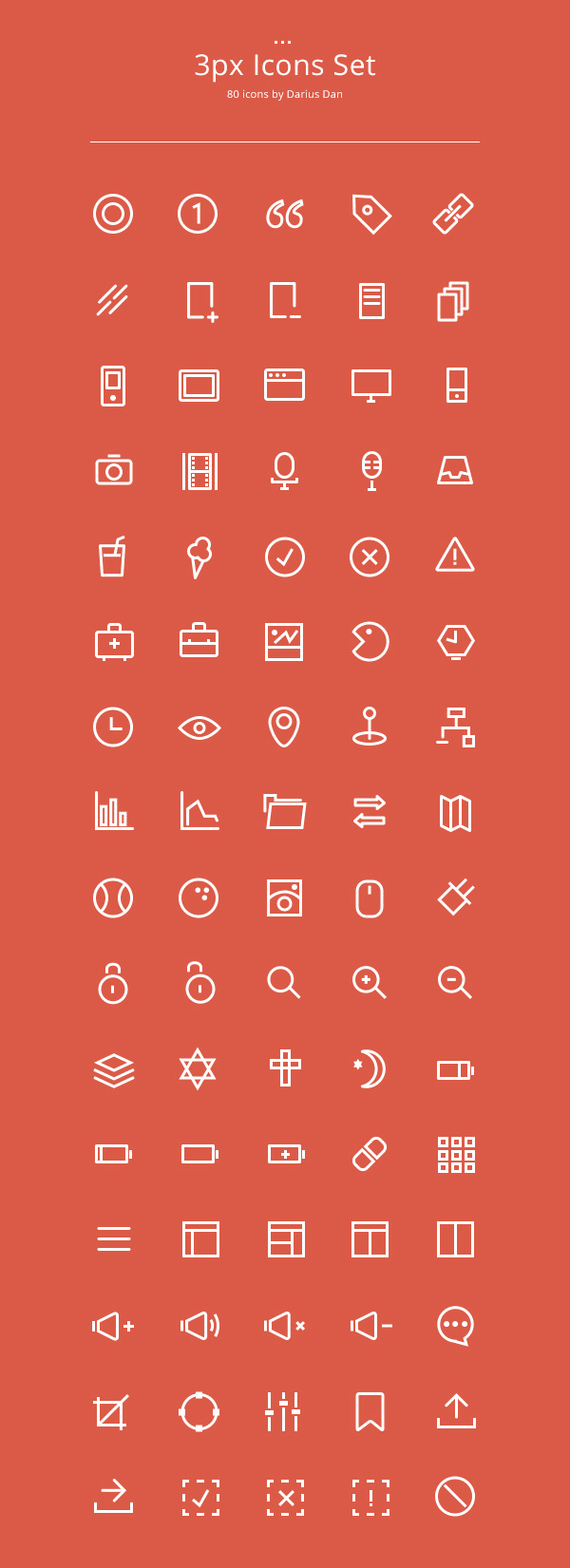 3px Outline Icons Set (80 Icons)