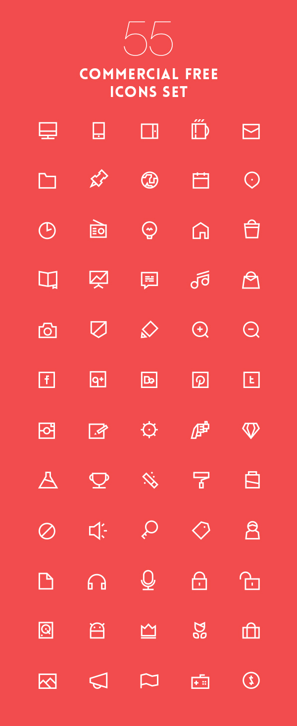 Lovely Vector Outline Icons Pack EPS (55 Icons)