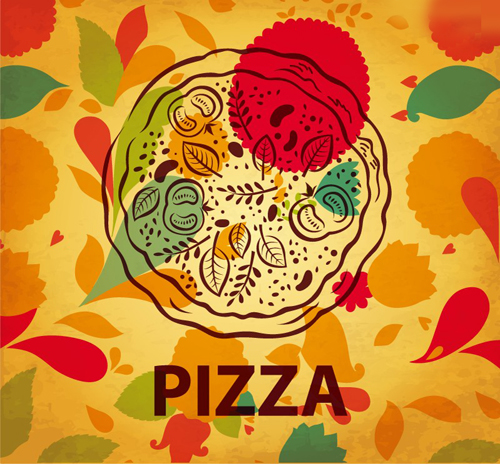 Delicious Hand Painted Pizza Vector Background