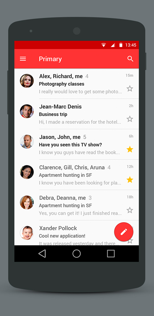 Android L Gmail User Interface Free PSD