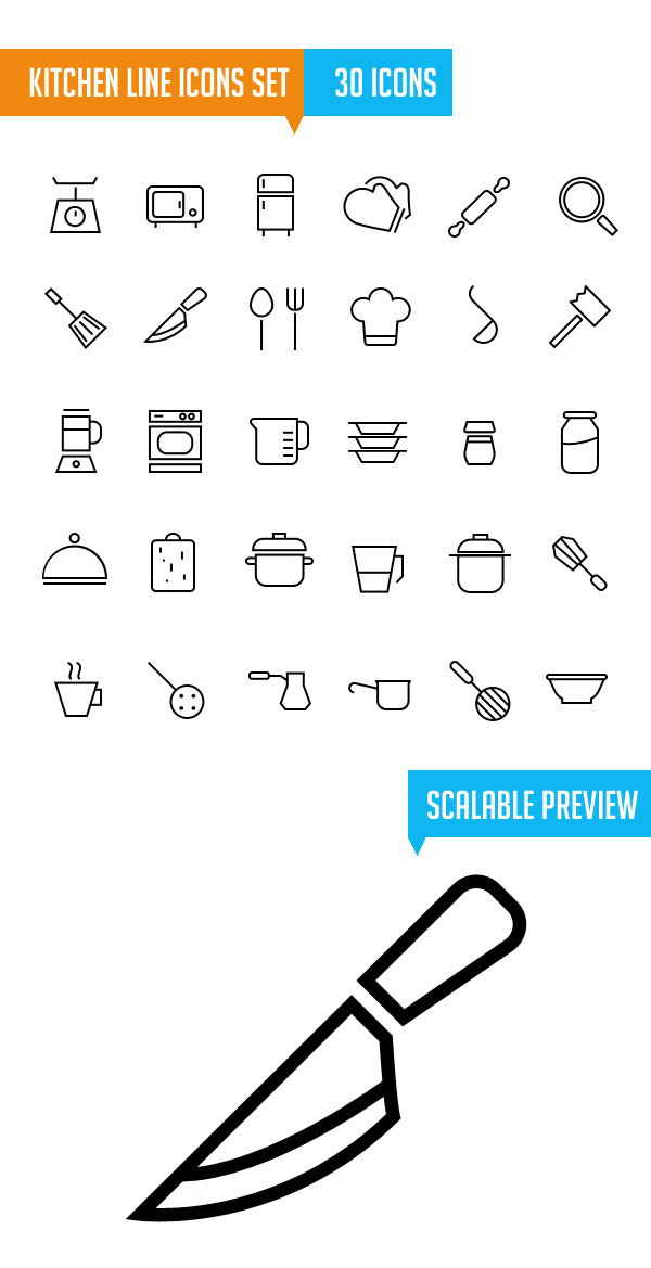 Kitchen Outline Icons set (30 Icons)