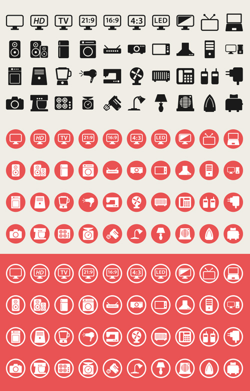 Electronic Appliances Vector Icons Set (40 Icons)