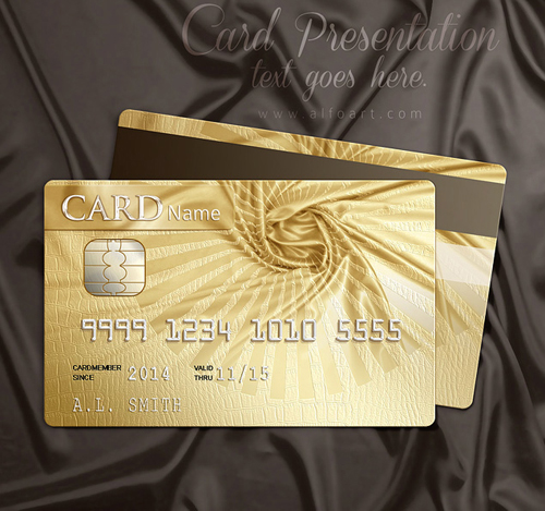 Create Golden Glossy Effect Membership Card with Fabric Wrinkles and Snake Skin Pattern