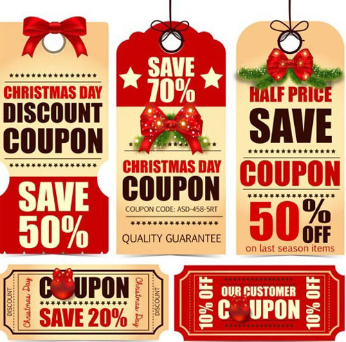 Christmas Day Discount Coupon Label Set Vector