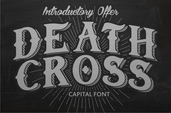 Vintage style custom font with uppercase letters and shadow effect.