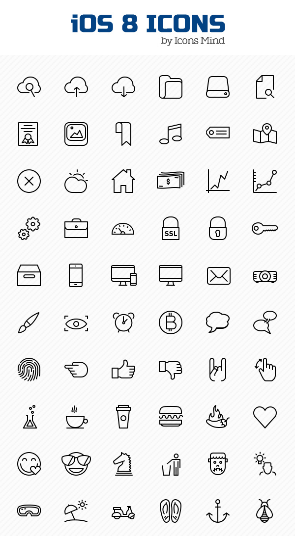Free iOS 8 Icons Set (100 Icons)