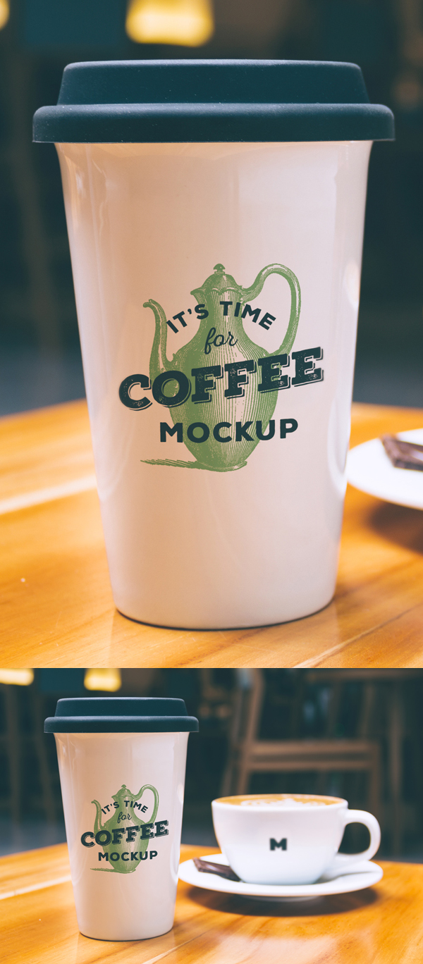 Realistic PSD Mockup of Coffee Cup Logo design