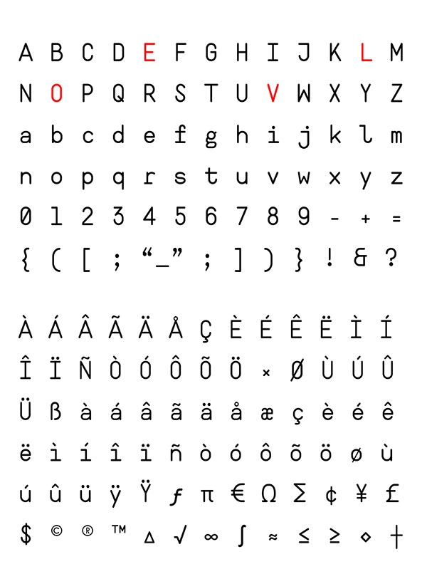 Ahamono Monospaced Font Letters